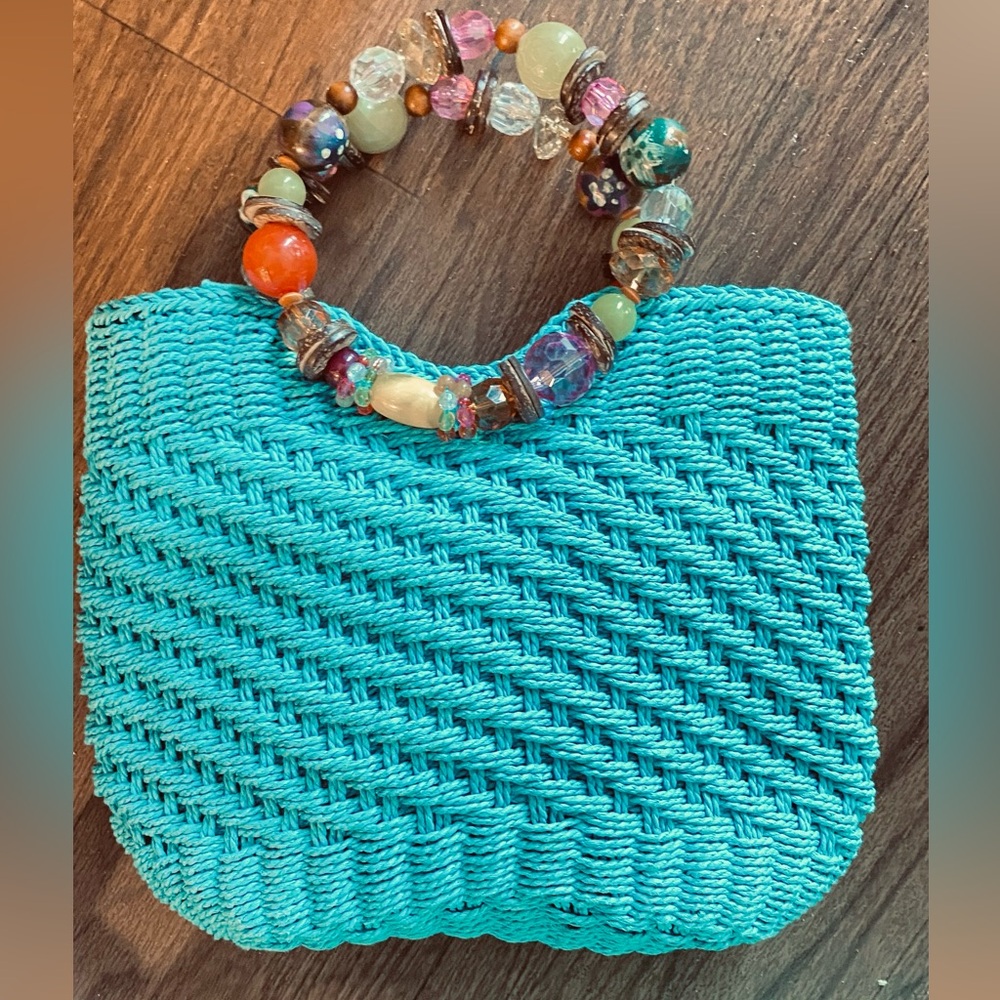 Vintage woven  beaded handle purse
